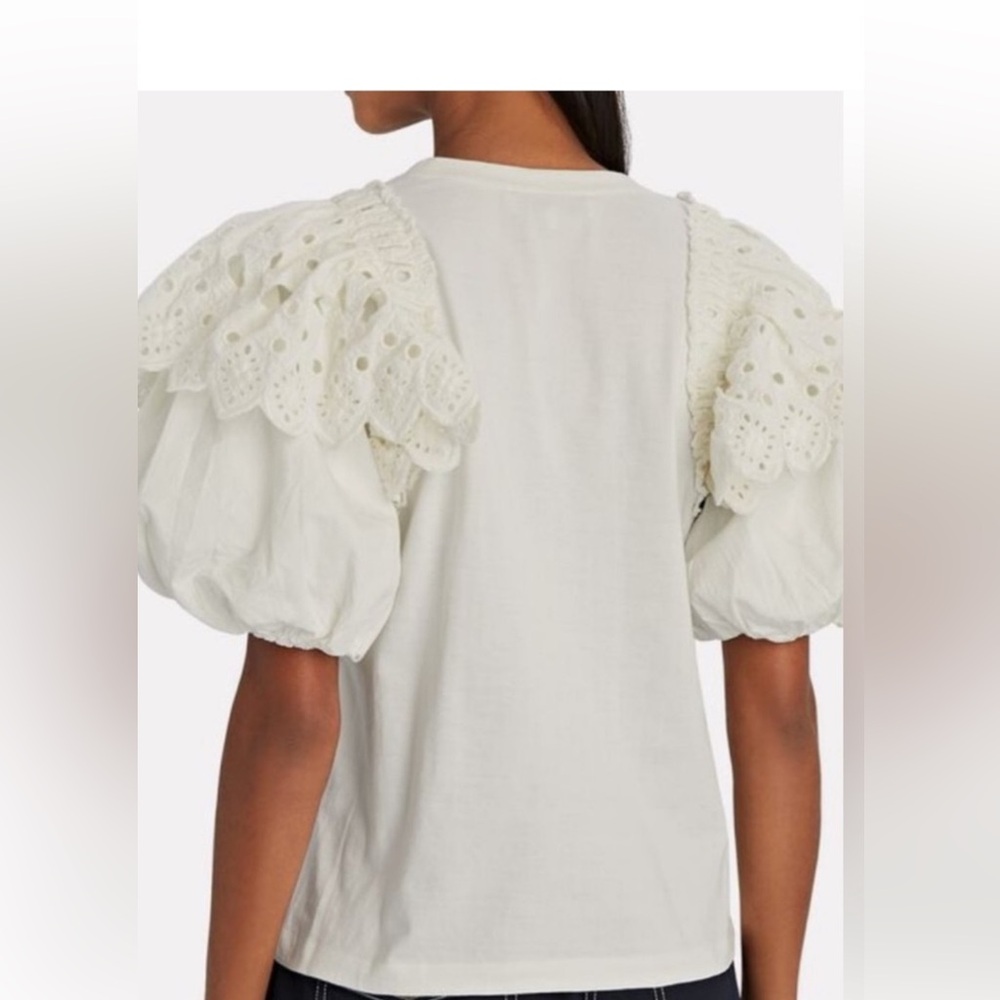 SEA NEW YORK Hazel Eyelet puff sleeve t shirt - Picture 2 of 5